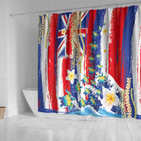 Hawaiian Sea Turtles and Plumeria Shower Curtain with Lei and Flag Grunge Style