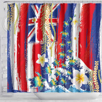 Hawaiian Sea Turtles and Plumeria Shower Curtain with Lei and Flag Grunge Style