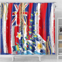 Hawaiian Sea Turtles and Plumeria Shower Curtain with Lei and Flag Grunge Style