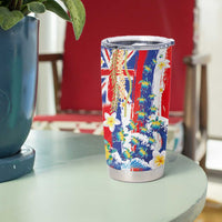 Hawaiian Sea Turtles and Plumeria Tumbler Cup with Lei and Flag Grunge Style