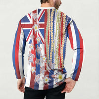 Hawaiian Polynesian Tribal Turtles Button Sweatshirt with Lei and Flag Style