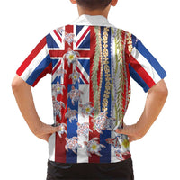Hawaiian Polynesian Tribal Turtles Family Matching Long Sleeve Bodycon Dress and Hawaiian Shirt with Lei and Flag Style