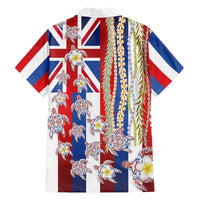 Hawaiian Polynesian Tribal Turtles Family Matching Off The Shoulder Long Sleeve Dress and Hawaiian Shirt with Lei and Flag Style