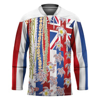 Hawaiian Polynesian Tribal Turtles Hockey Jersey with Lei and Flag Style