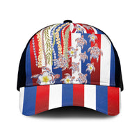 Hawaiian Polynesian Tribal Turtles Mesh Trucker Cap with Lei and Flag Style