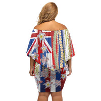 Hawaiian Polynesian Tribal Turtles Off Shoulder Short Dress with Lei and Flag Style LT03 - Polynesian Pride
