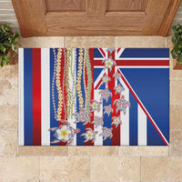 Hawaiian Polynesian Tribal Turtles Rubber Doormat with Lei and Flag Style