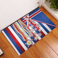 Hawaiian Polynesian Tribal Turtles Rubber Doormat with Lei and Flag Style