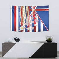 Hawaiian Polynesian Tribal Turtles Tapestry with Lei and Flag Style