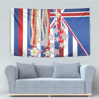 Hawaiian Polynesian Tribal Turtles Tapestry with Lei and Flag Style