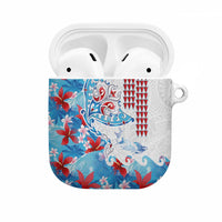 Hawaiian Tribal Manta Ray AirPods Case Kakau Tattoo and Flowers Surfing Waves Pattern Ocean Color