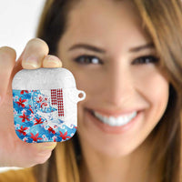 Hawaiian Tribal Manta Ray AirPods Case Kakau Tattoo and Flowers Surfing Waves Pattern Ocean Color