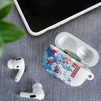 Hawaiian Tribal Manta Ray AirPods Case Kakau Tattoo and Flowers Surfing Waves Pattern Ocean Color