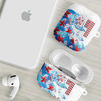 Hawaiian Tribal Manta Ray AirPods Case Kakau Tattoo and Flowers Surfing Waves Pattern Ocean Color