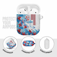 Hawaiian Tribal Manta Ray AirPods Case Kakau Tattoo and Flowers Surfing Waves Pattern Ocean Color