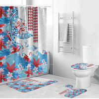 Hawaiian Tribal Manta Ray Bathroom Set Kakau Tattoo and Flowers Surfing Waves Pattern Ocean Color