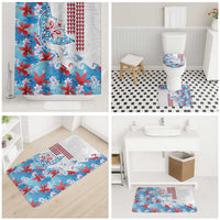 Hawaiian Tribal Manta Ray Bathroom Set Kakau Tattoo and Flowers Surfing Waves Pattern Ocean Color