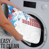 Hawaiian Tribal Manta Ray Bathroom Set Kakau Tattoo and Flowers Surfing Waves Pattern Ocean Color