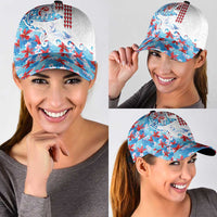 Hawaiian Tribal Manta Ray Classic Cap Kakau Tattoo and Flowers Surfing Waves Pattern Ocean Color