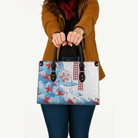 Hawaiian Tribal Manta Ray Leather Bag Kakau Tattoo and Flowers Surfing Waves Pattern Ocean Color