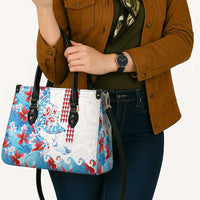 Hawaiian Tribal Manta Ray Leather Bag Kakau Tattoo and Flowers Surfing Waves Pattern Ocean Color