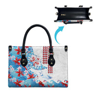 Hawaiian Tribal Manta Ray Leather Bag Kakau Tattoo and Flowers Surfing Waves Pattern Ocean Color