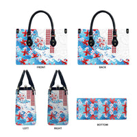 Hawaiian Tribal Manta Ray Leather Bag Kakau Tattoo and Flowers Surfing Waves Pattern Ocean Color