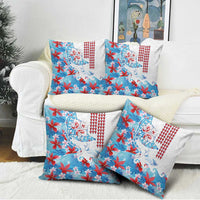 Hawaiian Tribal Manta Ray Pillow Cover Kakau Tattoo and Flowers Surfing Waves Pattern Ocean Color