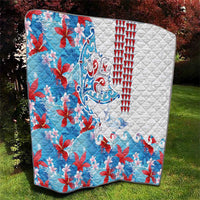 Hawaiian Tribal Manta Ray Quilt Kakau Tattoo and Flowers Surfing Waves Pattern Ocean Color