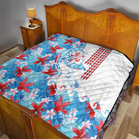 Hawaiian Tribal Manta Ray Quilt Kakau Tattoo and Flowers Surfing Waves Pattern Ocean Color