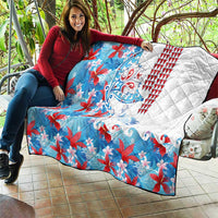 Hawaiian Tribal Manta Ray Quilt Kakau Tattoo and Flowers Surfing Waves Pattern Ocean Color