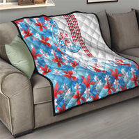 Hawaiian Tribal Manta Ray Quilt Kakau Tattoo and Flowers Surfing Waves Pattern Ocean Color