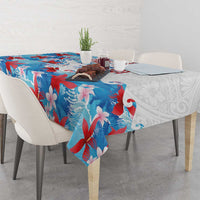Hawaiian Tribal Manta Ray Tablecloth Kakau Tattoo and Flowers Surfing Waves Pattern Ocean Color LT03 - Polynesian Pride