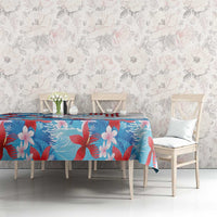 Hawaiian Tribal Manta Ray Tablecloth Kakau Tattoo and Flowers Surfing Waves Pattern Ocean Color LT03 - Polynesian Pride