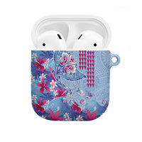 Hawaiian Tribal Manta Ray AirPods Case Kakau Tattoo and Flowers Surfing Waves Pattern Soft Color