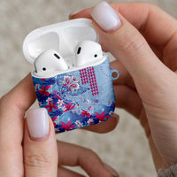 Hawaiian Tribal Manta Ray AirPods Case Kakau Tattoo and Flowers Surfing Waves Pattern Soft Color