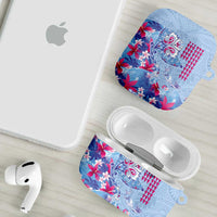 Hawaiian Tribal Manta Ray AirPods Case Kakau Tattoo and Flowers Surfing Waves Pattern Soft Color