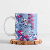 Hawaiian Tribal Manta Ray Ceramic Mug Kakau Tattoo and Flowers Surfing Waves Pattern Soft Color LT03 Multicolor - Polynesian Pride
