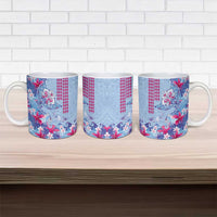 Hawaiian Tribal Manta Ray Ceramic Mug Kakau Tattoo and Flowers Surfing Waves Pattern Soft Color LT03 - Polynesian Pride