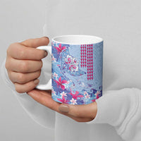 Hawaiian Tribal Manta Ray Ceramic Mug Kakau Tattoo and Flowers Surfing Waves Pattern Soft Color LT03 - Polynesian Pride