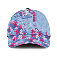 Hawaiian Tribal Manta Ray Classic Cap Kakau Tattoo and Flowers Surfing Waves Pattern Soft Color