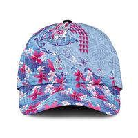 Hawaiian Tribal Manta Ray Classic Cap Kakau Tattoo and Flowers Surfing Waves Pattern Soft Color
