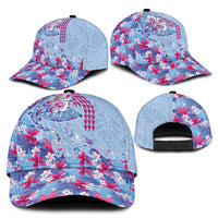Hawaiian Tribal Manta Ray Classic Cap Kakau Tattoo and Flowers Surfing Waves Pattern Soft Color