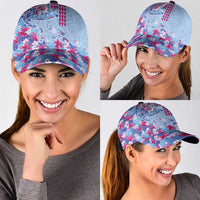 Hawaiian Tribal Manta Ray Classic Cap Kakau Tattoo and Flowers Surfing Waves Pattern Soft Color