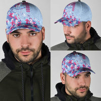 Hawaiian Tribal Manta Ray Classic Cap Kakau Tattoo and Flowers Surfing Waves Pattern Soft Color