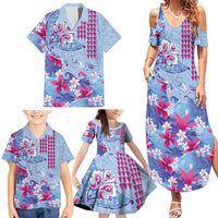 Hawaiian Tribal Manta Ray Family Matching Summer Maxi Dress and Hawaiian Shirt Kakau Tattoo and Flowers Surfing Waves Pattern Soft Color