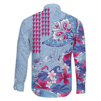 Hawaiian Tribal Manta Ray Family Matching Summer Maxi Dress and Hawaiian Shirt Kakau Tattoo and Flowers Surfing Waves Pattern Soft Color