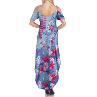 Hawaiian Tribal Manta Ray Family Matching Summer Maxi Dress and Hawaiian Shirt Kakau Tattoo and Flowers Surfing Waves Pattern Soft Color