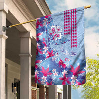 Hawaiian Tribal Manta Ray Garden Flag Kakau Tattoo and Flowers Surfing Waves Pattern Soft Color