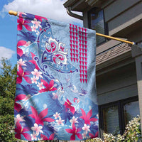 Hawaiian Tribal Manta Ray Garden Flag Kakau Tattoo and Flowers Surfing Waves Pattern Soft Color
